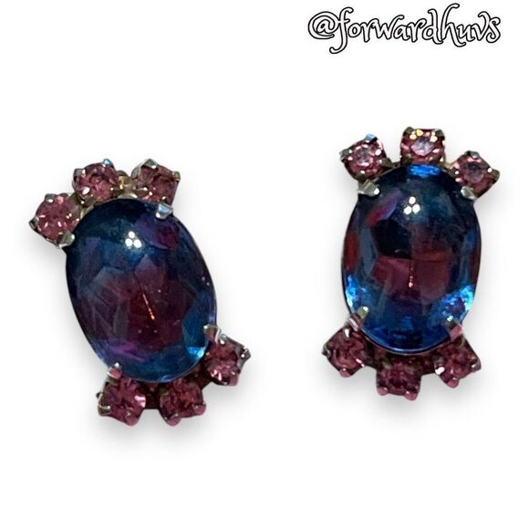 Vintage Dichroic Glass Clip-On Earrings – Striking Mid-Century Design - Picture 4 of 10